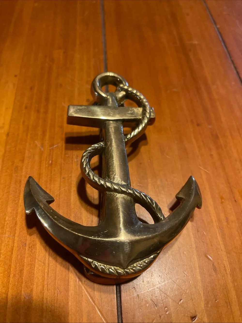 Brass Anchor Wall Door Knocker - Gold Anchor Rope Accent 6” long vintage